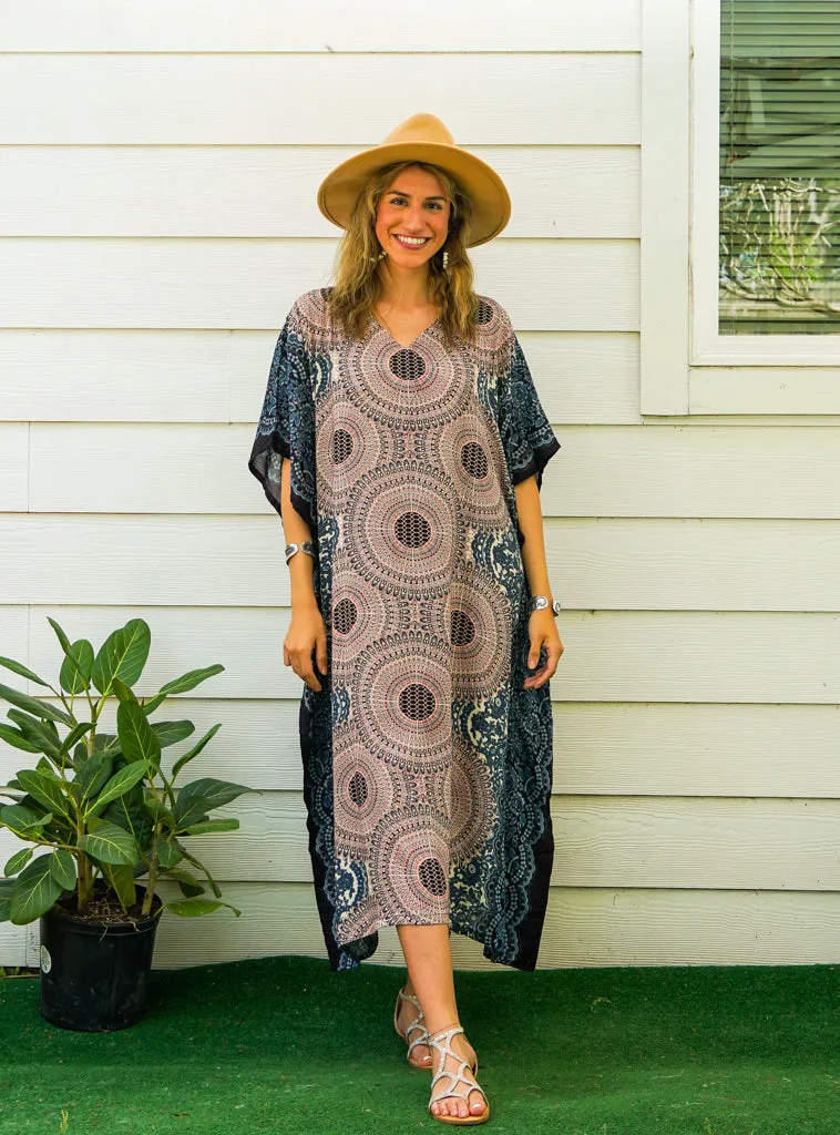 Desert Bloom Mandala Kimono Kaftan Dress
