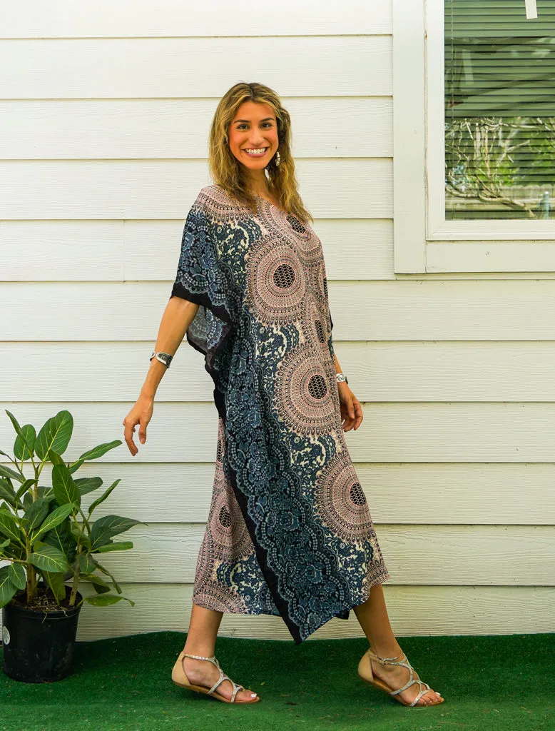 Desert Bloom Mandala Kimono Kaftan Dress