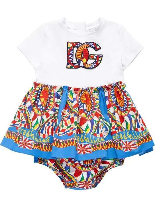 Dolce&amp;Gabbana   Logo printed cotton dress w/diaper cover 