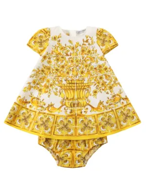Dolce&amp;Gabbana   Maiolica print cotton dress&amp;diaper cover 