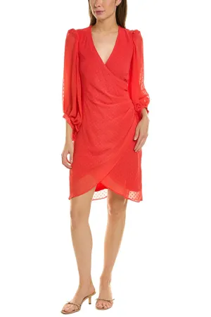 Donna Ricco Swiss Dot Balloon Sleeve Faux Wrap Dress