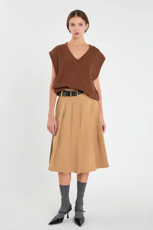 English Factory - Low Waist Pleated Midi Skirt in Tan