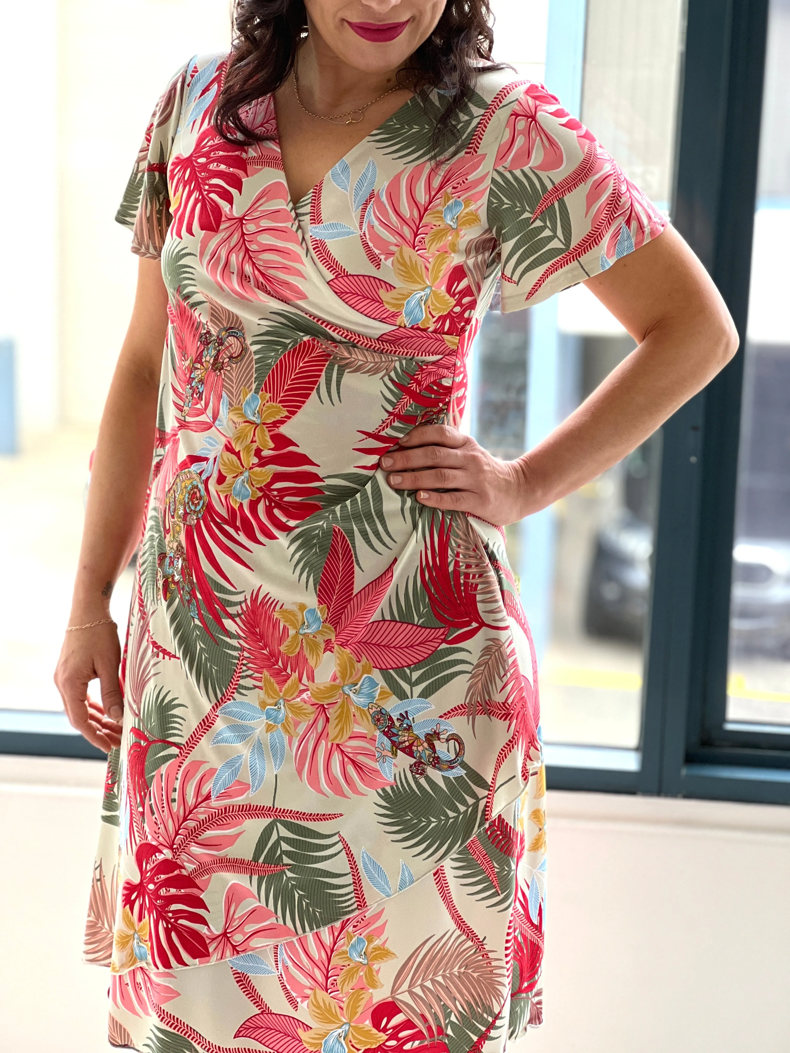 Evelyn Tropical Wrap Dress