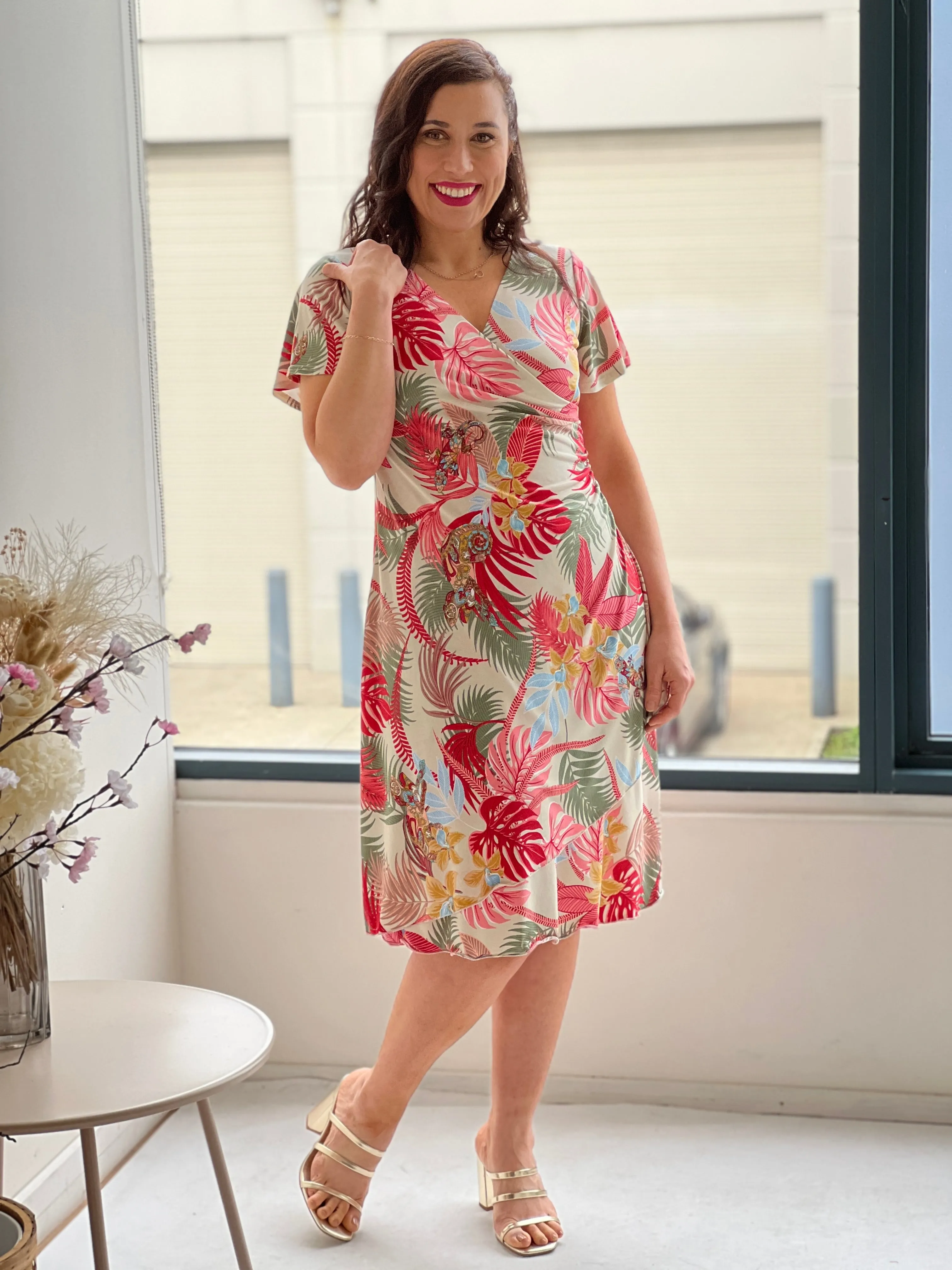 Evelyn Tropical Wrap Dress