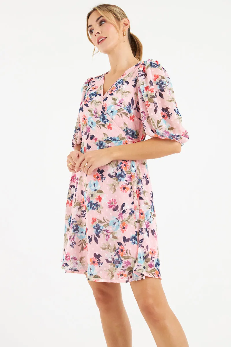 Faye Wrap Dress (Pink Floral)