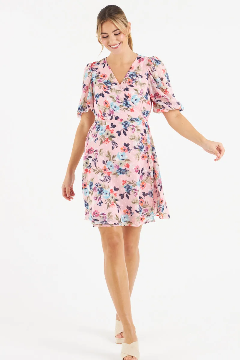 Faye Wrap Dress (Pink Floral)