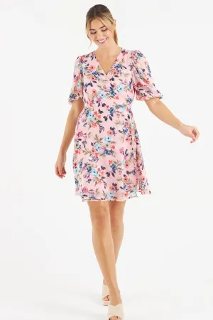 Faye Wrap Dress (Pink Floral)