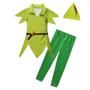 FC373 - Pete Pan Costumes Fancy Dress Up Clothing Set with Hat for Toddler and Little Boys
