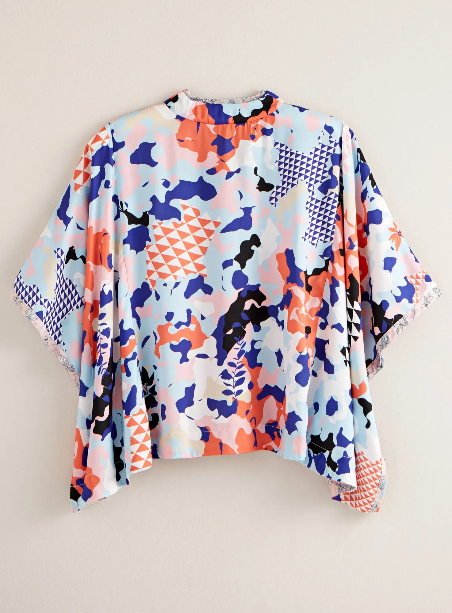 Geofloral Satin Kimono Top