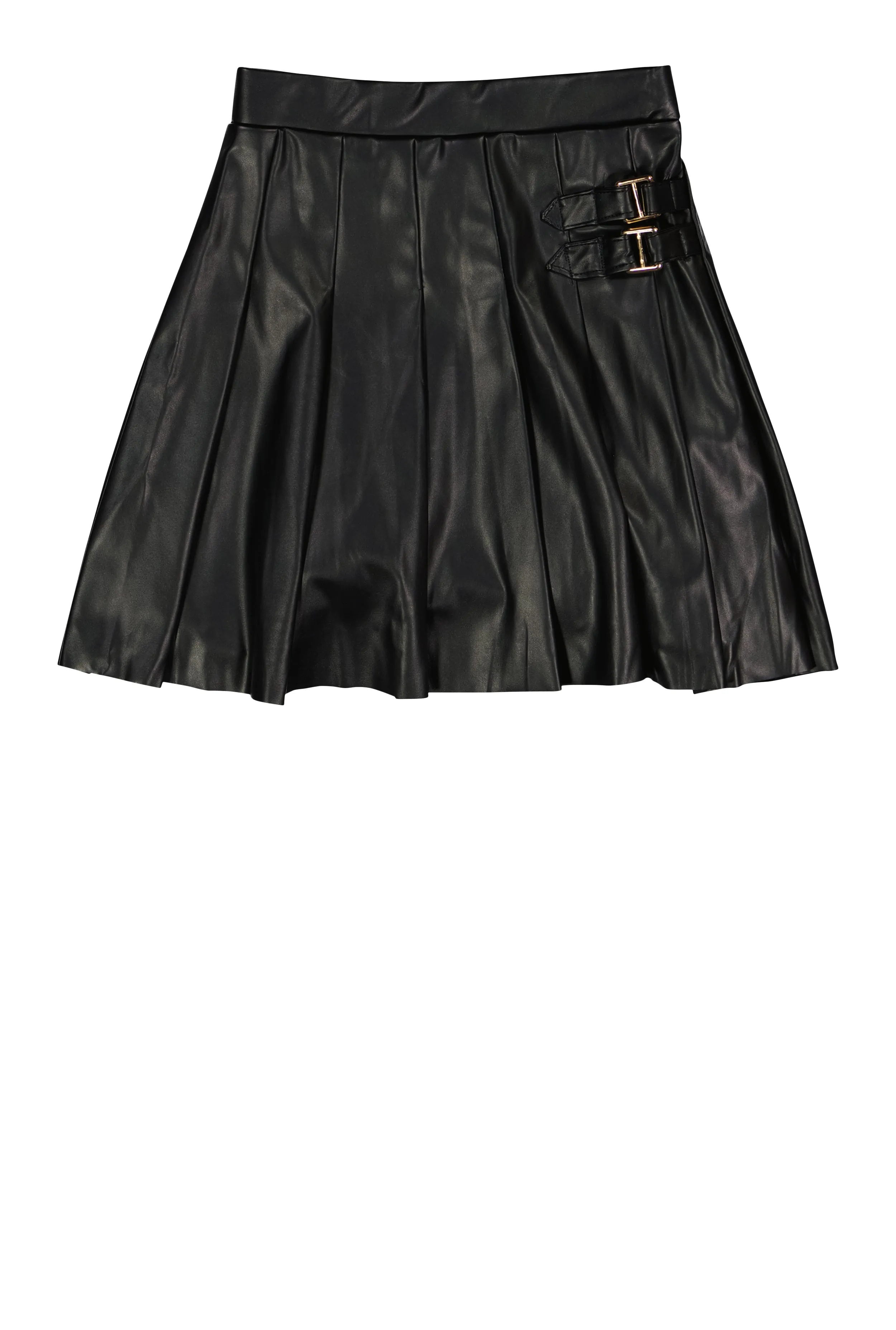 Girls Faux Leather Buckle Detail Pleated Skirt