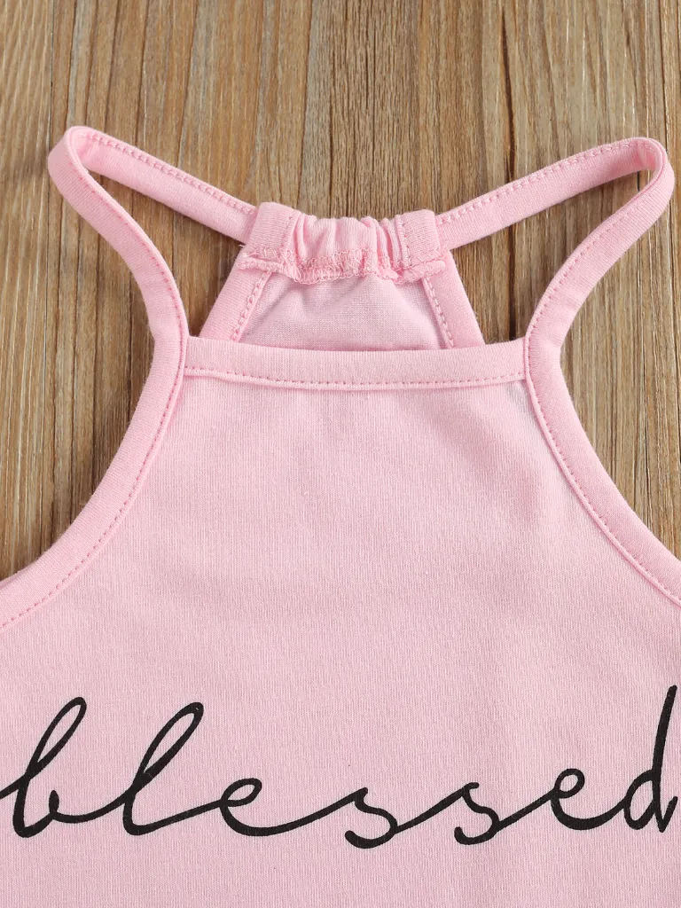 Girls "Blessed" Halter Top and Camo Pants Set