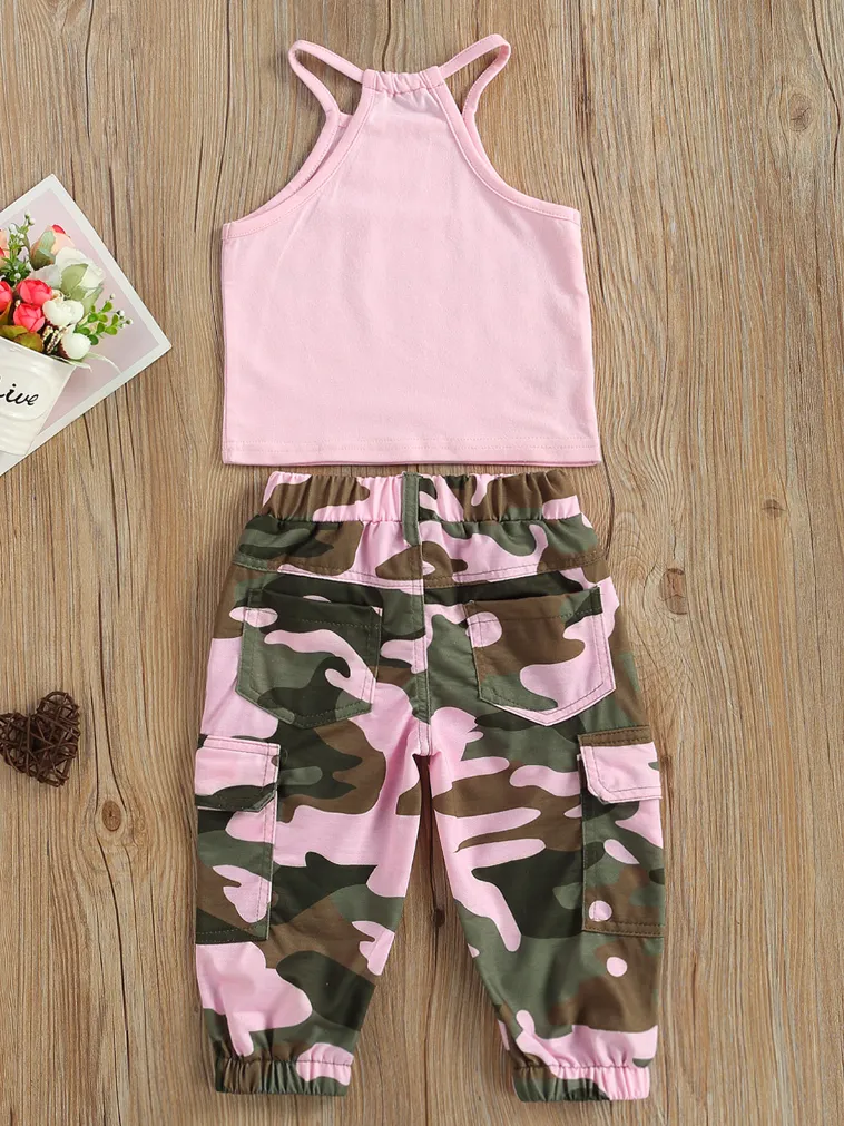 Girls "Blessed" Halter Top and Camo Pants Set