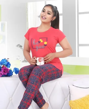 Girls Top & Bottom Red Night Wear Set