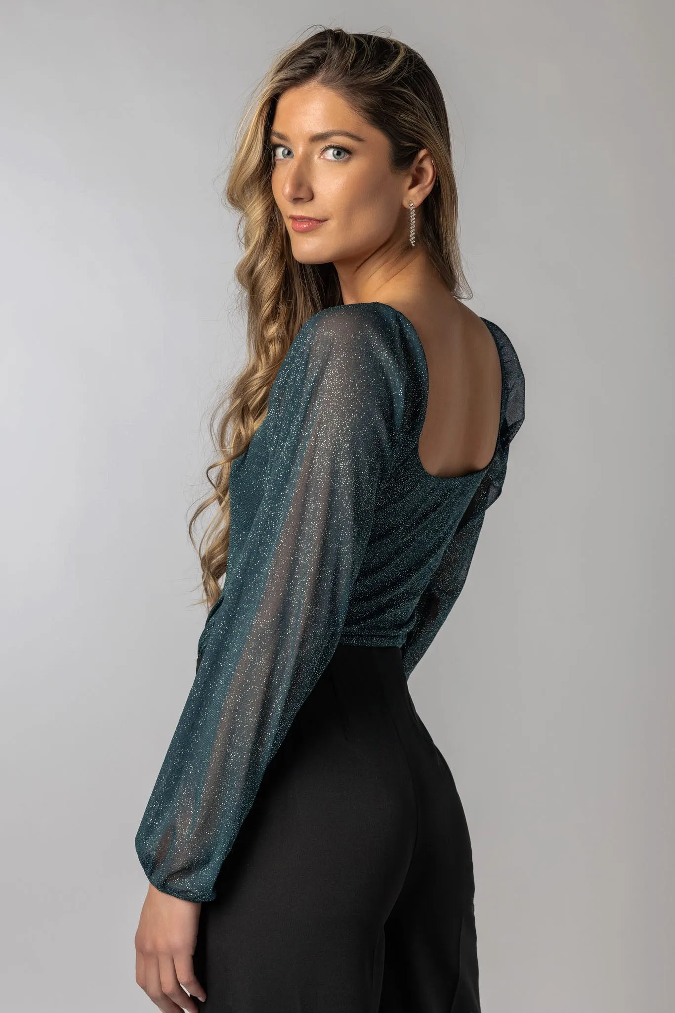 Glitter Mesh Balloon Sleeve Bodysuit