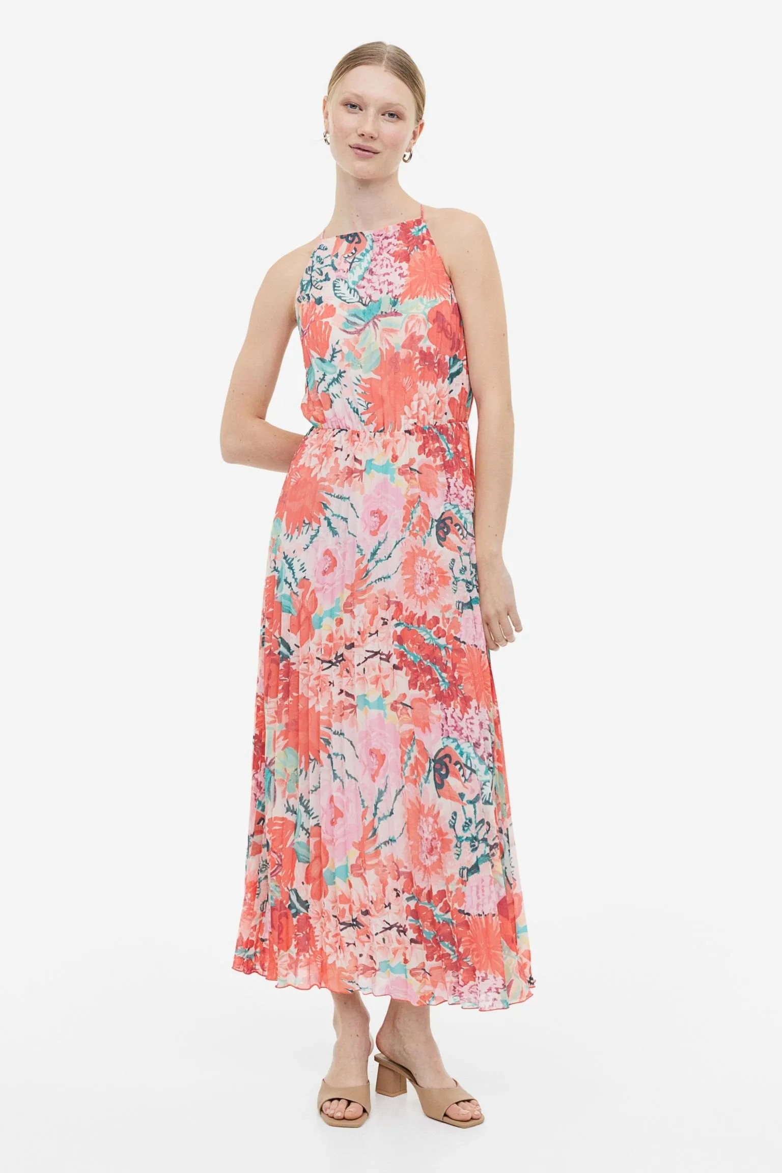 H&M Pleated dress, pink/flowers