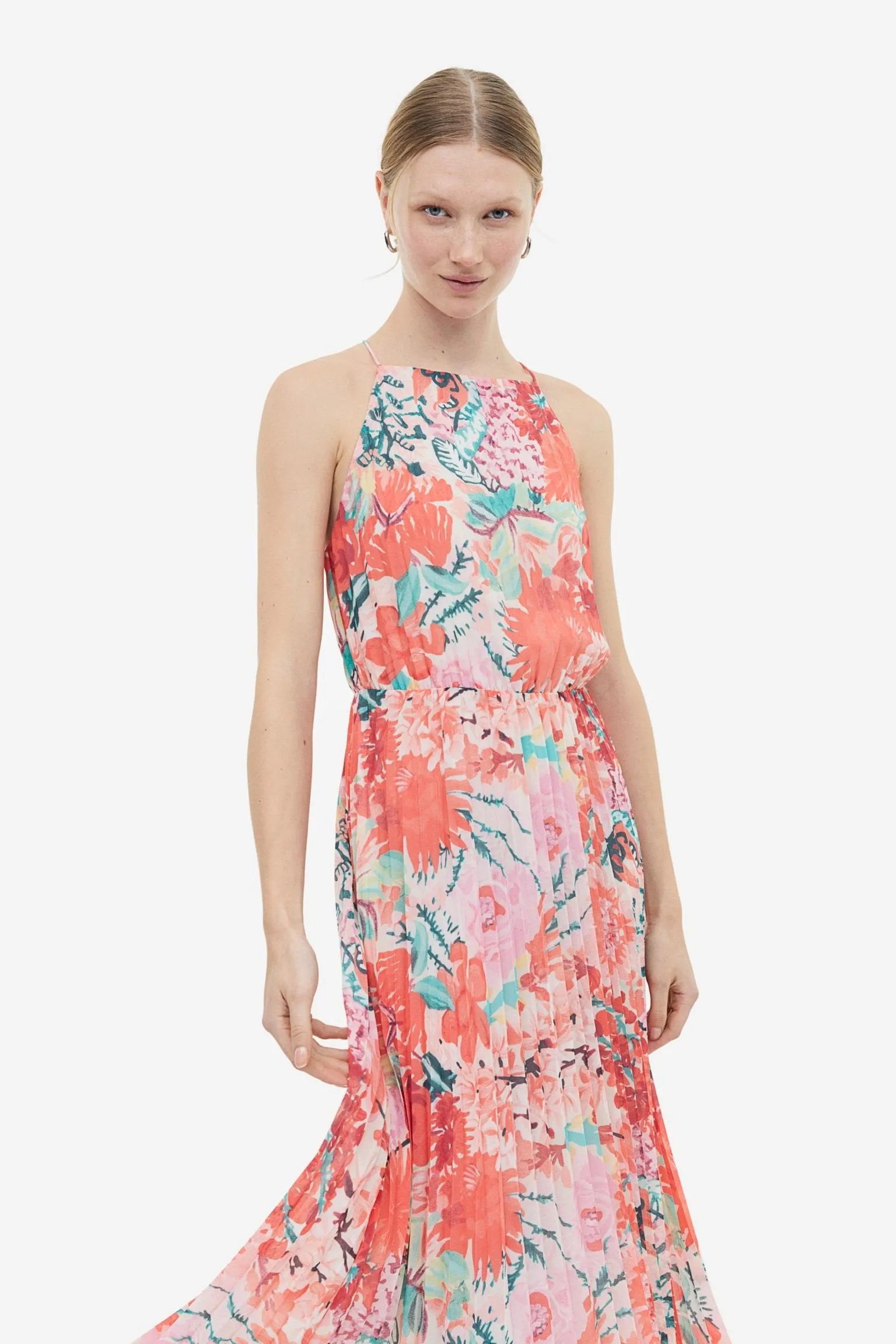 H&M Pleated dress, pink/flowers