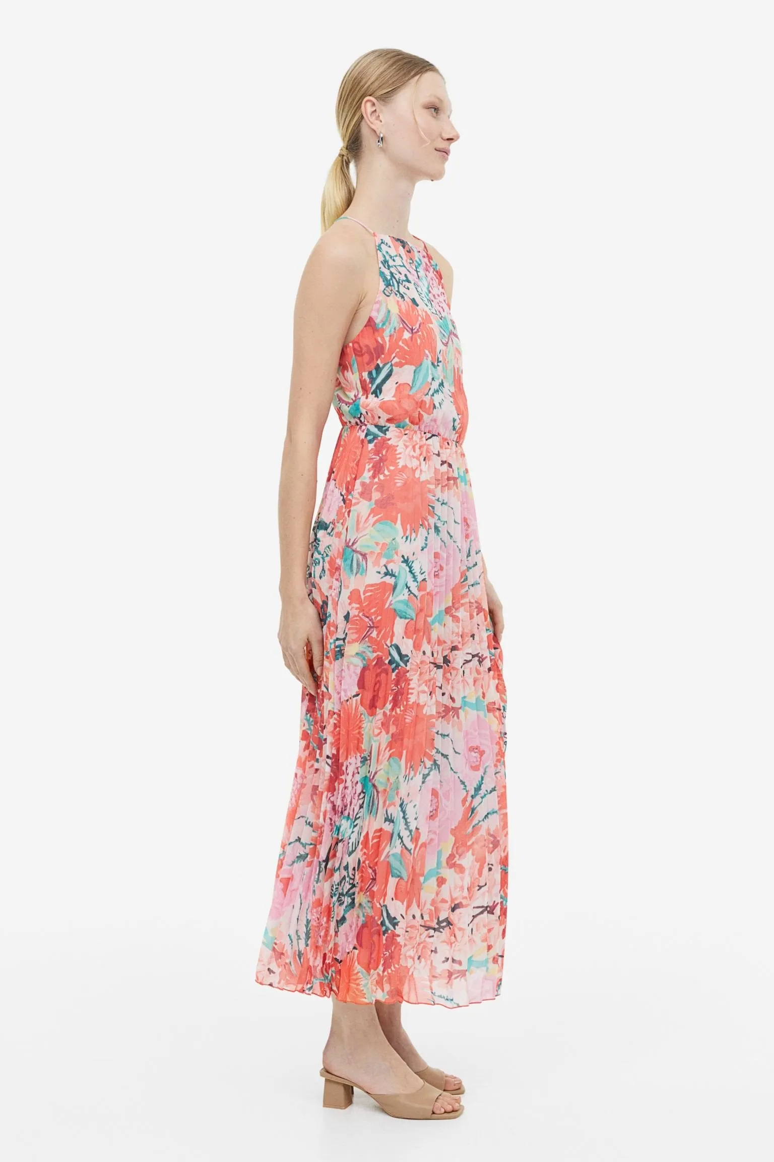 H&M Pleated dress, pink/flowers