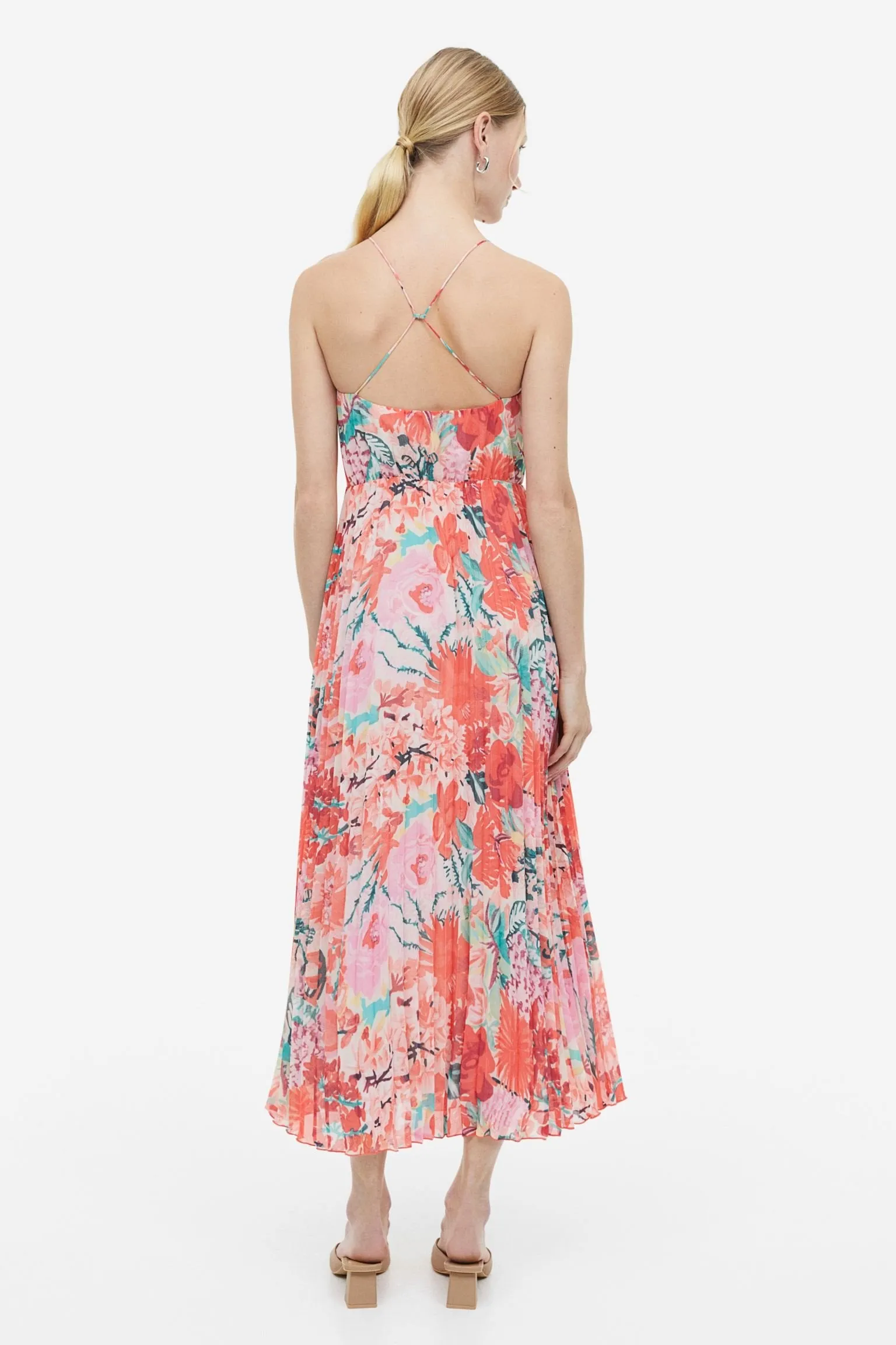 H&M Pleated dress, pink/flowers