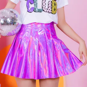 Harajuku Laser PU high waist pleated skirt KF20055
