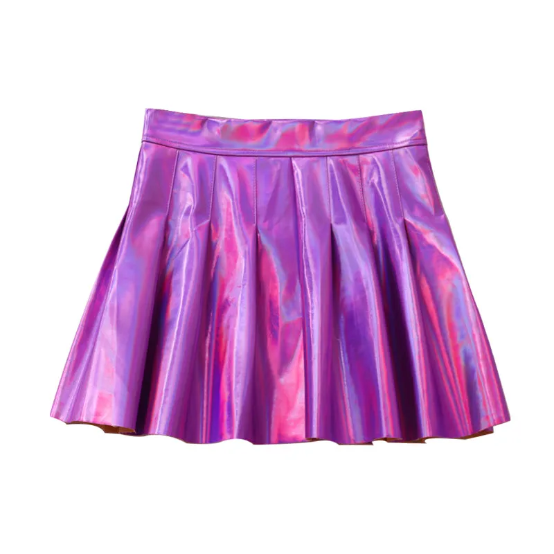 Harajuku Laser PU high waist pleated skirt KF20055
