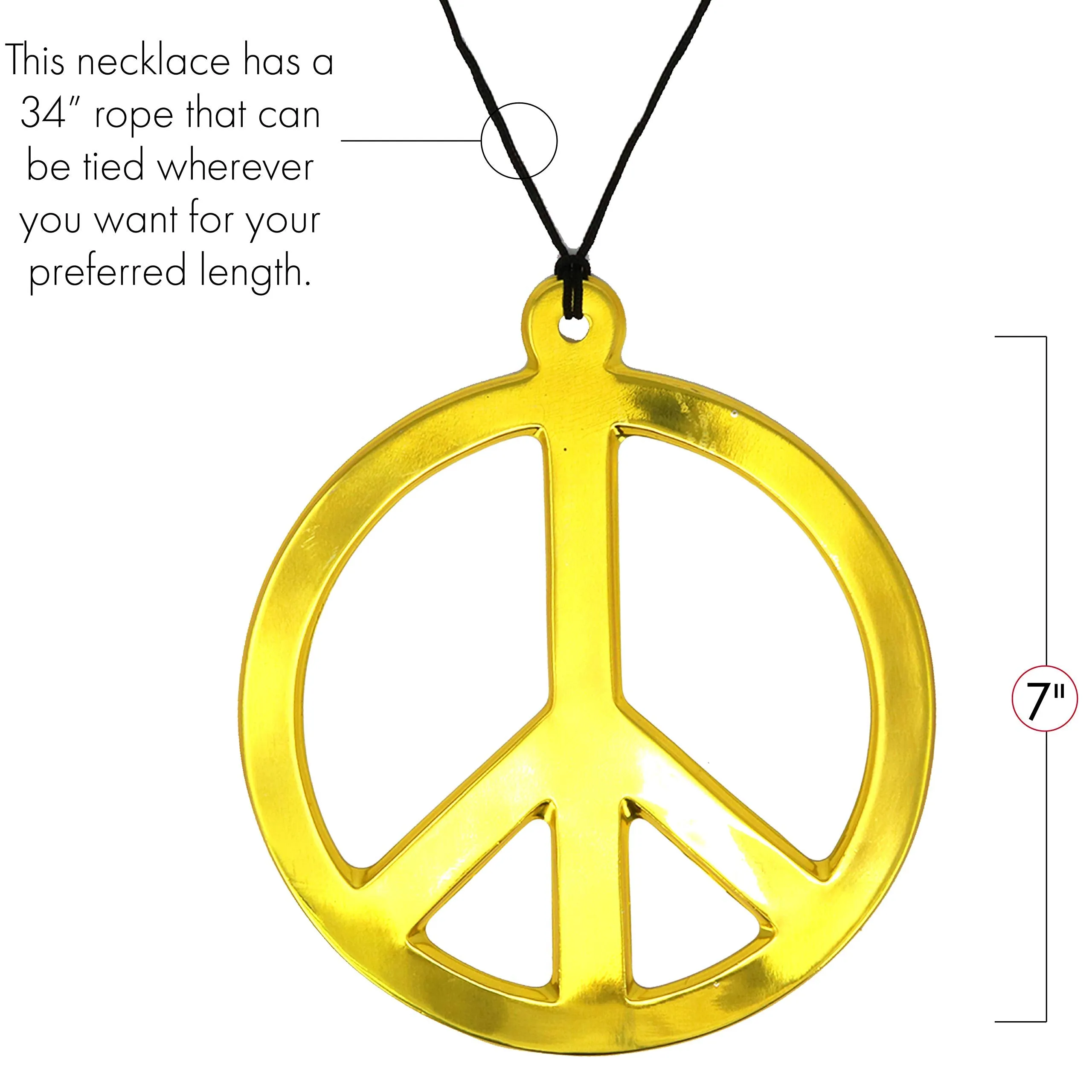 Hippie Peace Sign Medallion - 1960s Gold Peace Symbol Necklace Costume Accessory - 1 Piece