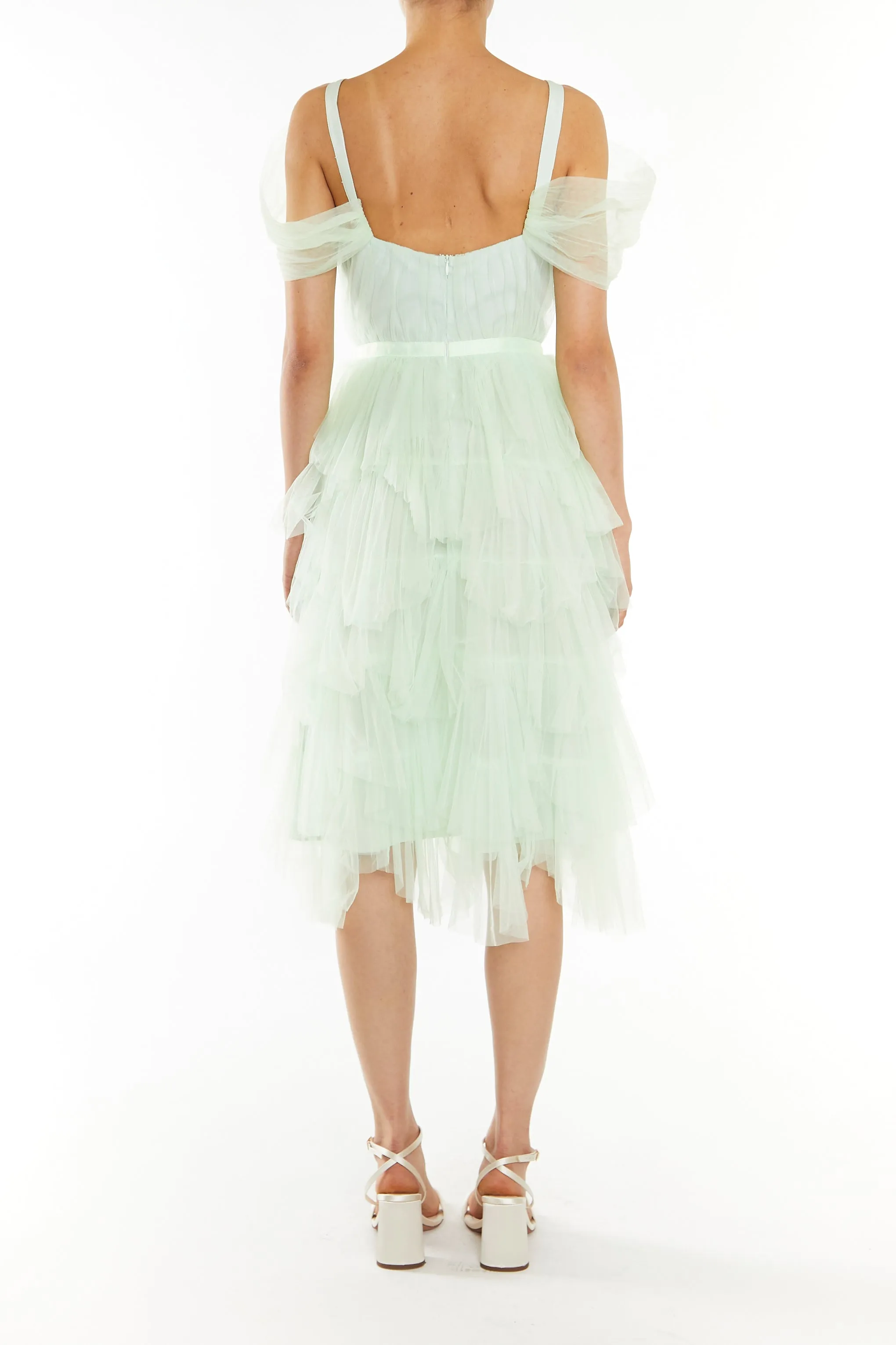 Isla Pale Lime Pleated Petal Skirt Midi-Dress