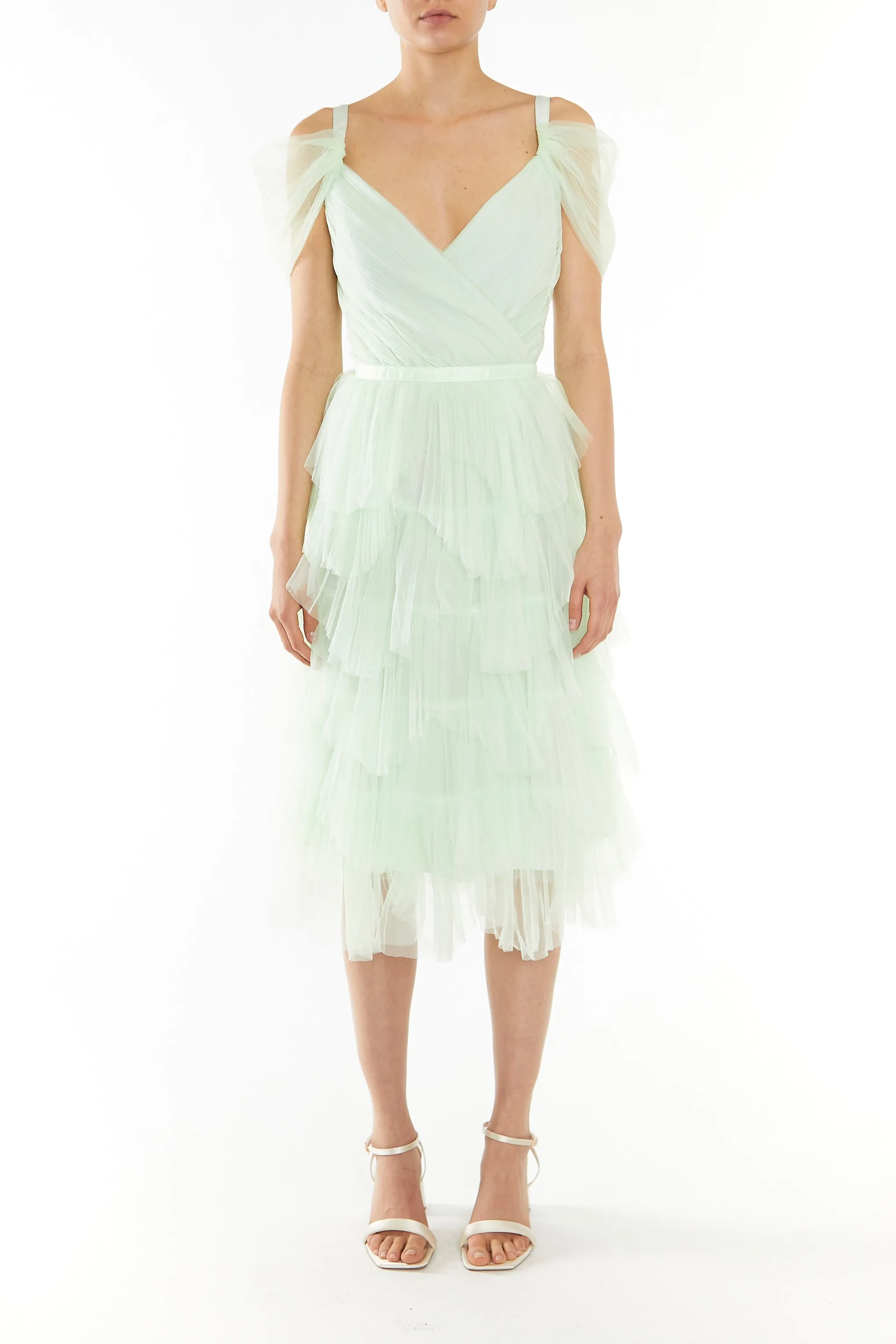 Isla Pale Lime Pleated Petal Skirt Midi-Dress