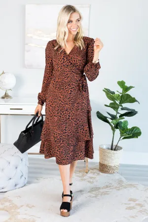 It's Your Time Brown Leopard Midi Dress