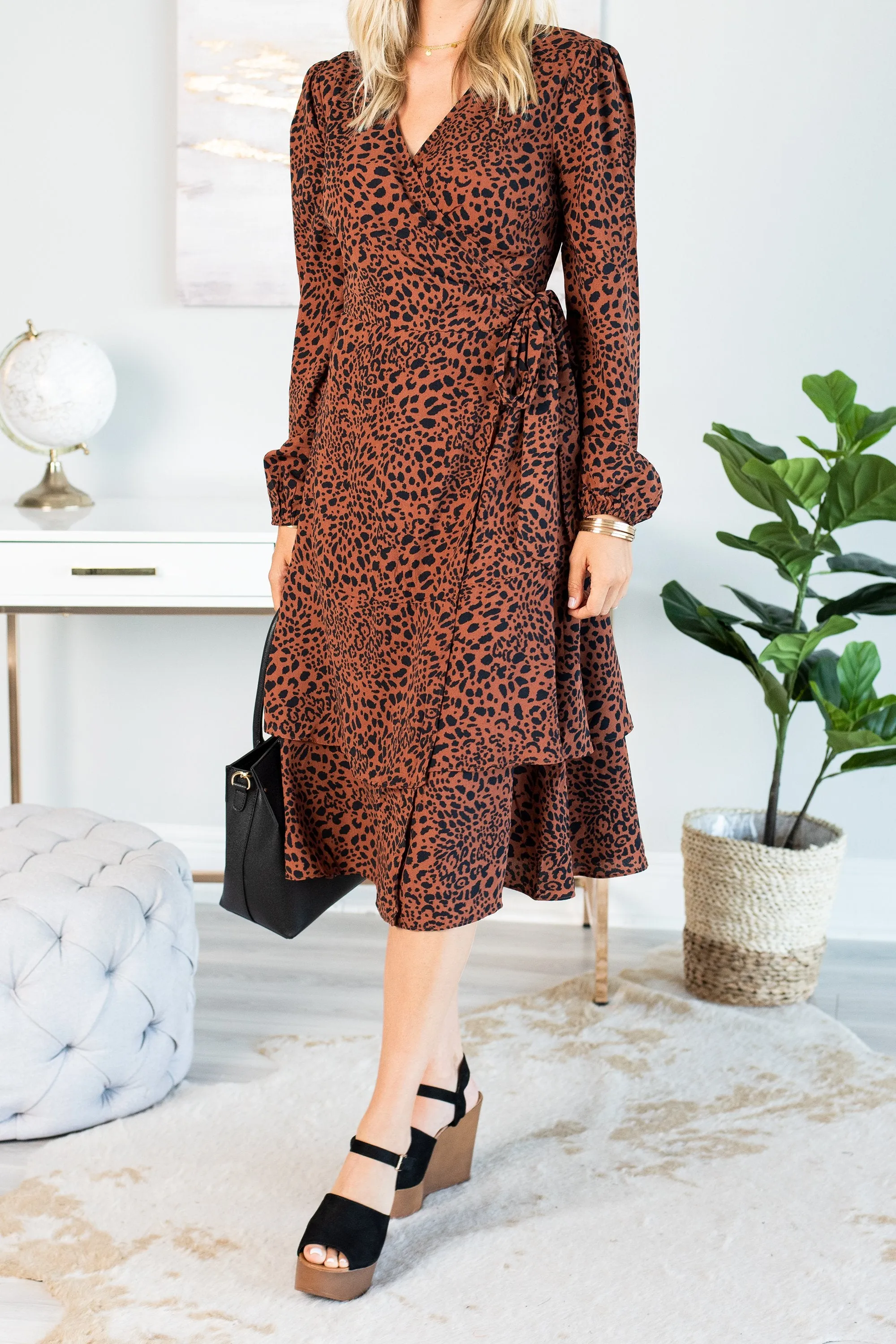 It's Your Time Brown Leopard Midi Dress