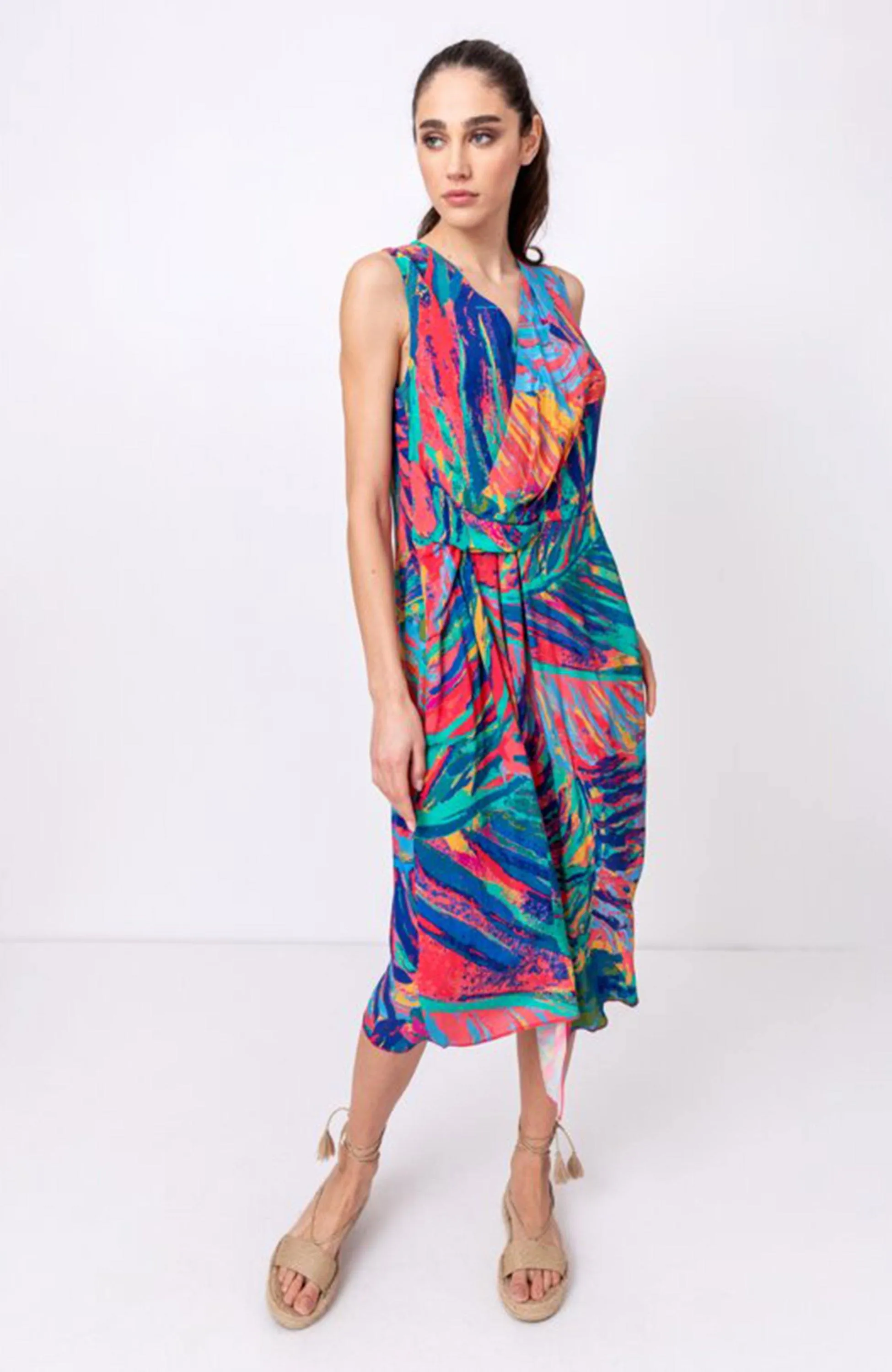 Ivko Wrap Dress Tropical Motif