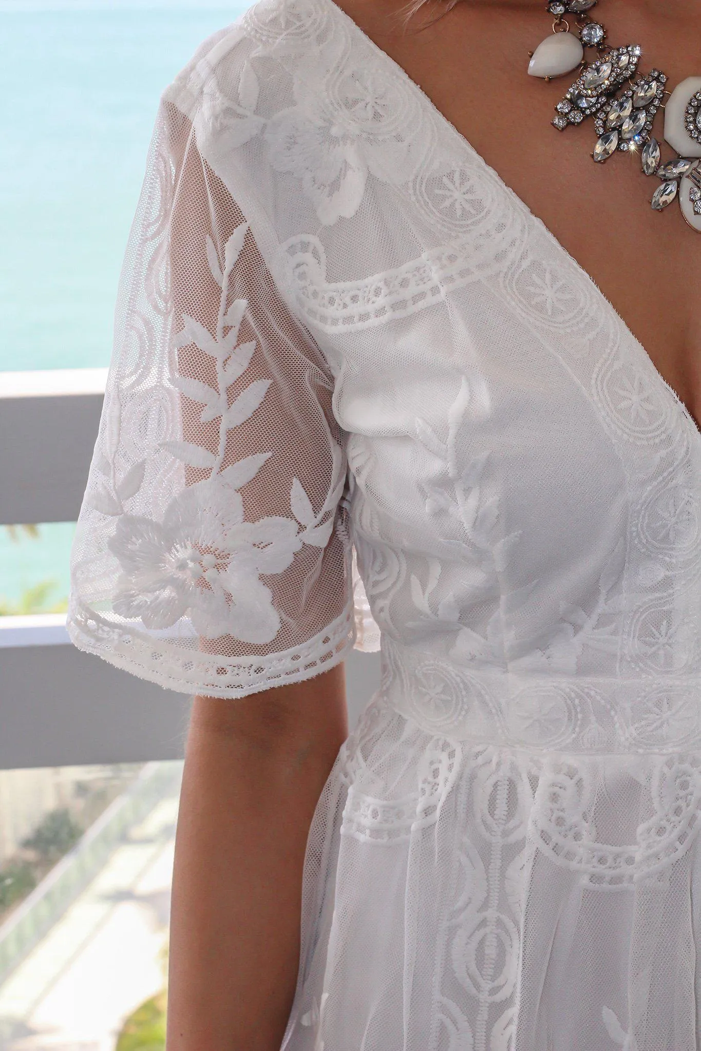 Ivory Lace V-Neck Maxi Dress