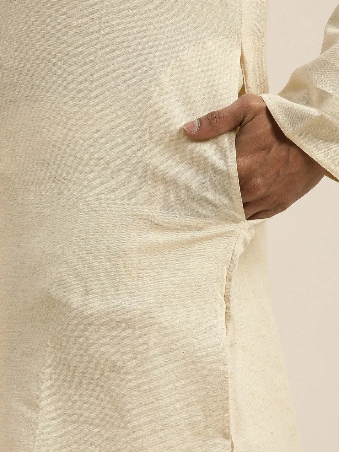 Jashvi Men's Beige Pure Cotton Kurta with Dhoti Pant Set