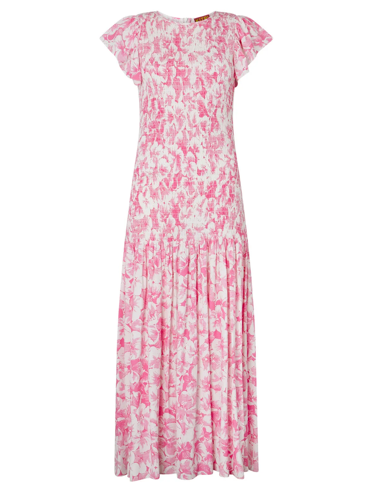 Jemima Pink Pansy Print Shirred Maxi Dress