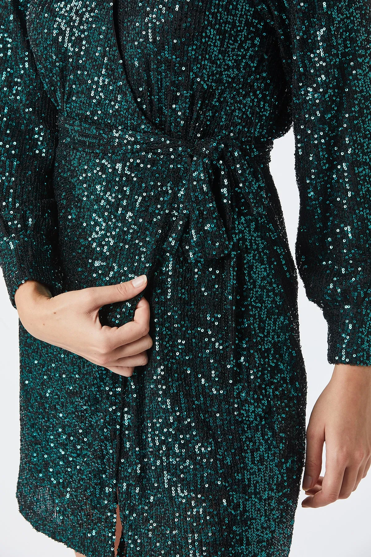 JESS WRAP SEQUIN SHORT DRESS (GREEN)