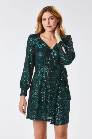 JESS WRAP SEQUIN SHORT DRESS (GREEN)