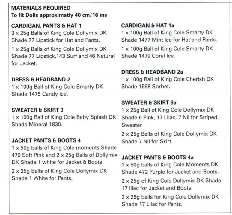 King Cole Doll Clothing 4000 DK Knitting Pattern