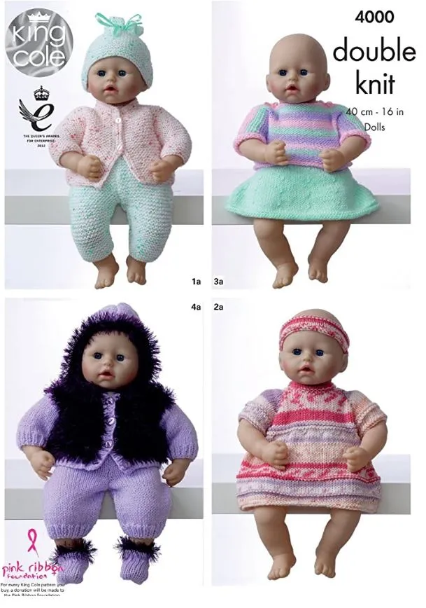 King Cole Doll Clothing 4000 DK Knitting Pattern
