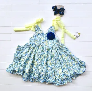 Laelia Dress in Blue Yellow Foliage
