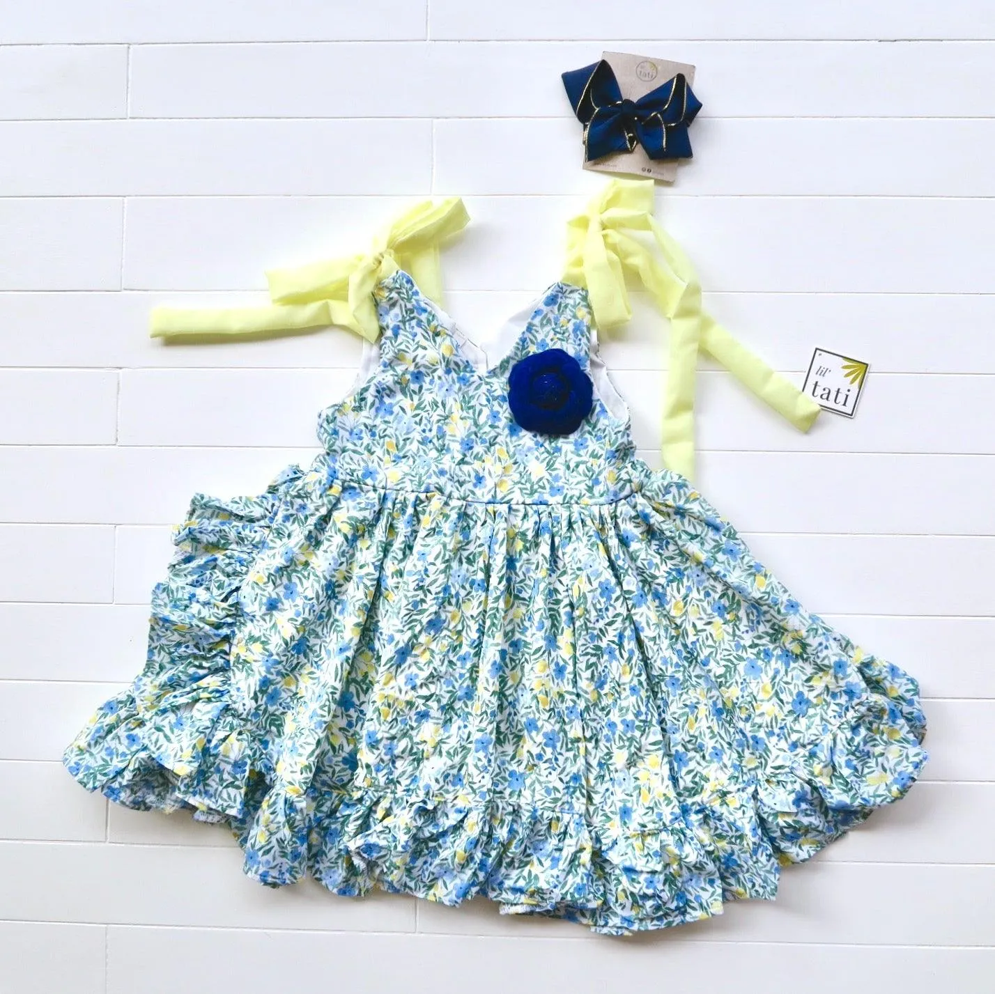 Laelia Dress in Blue Yellow Foliage