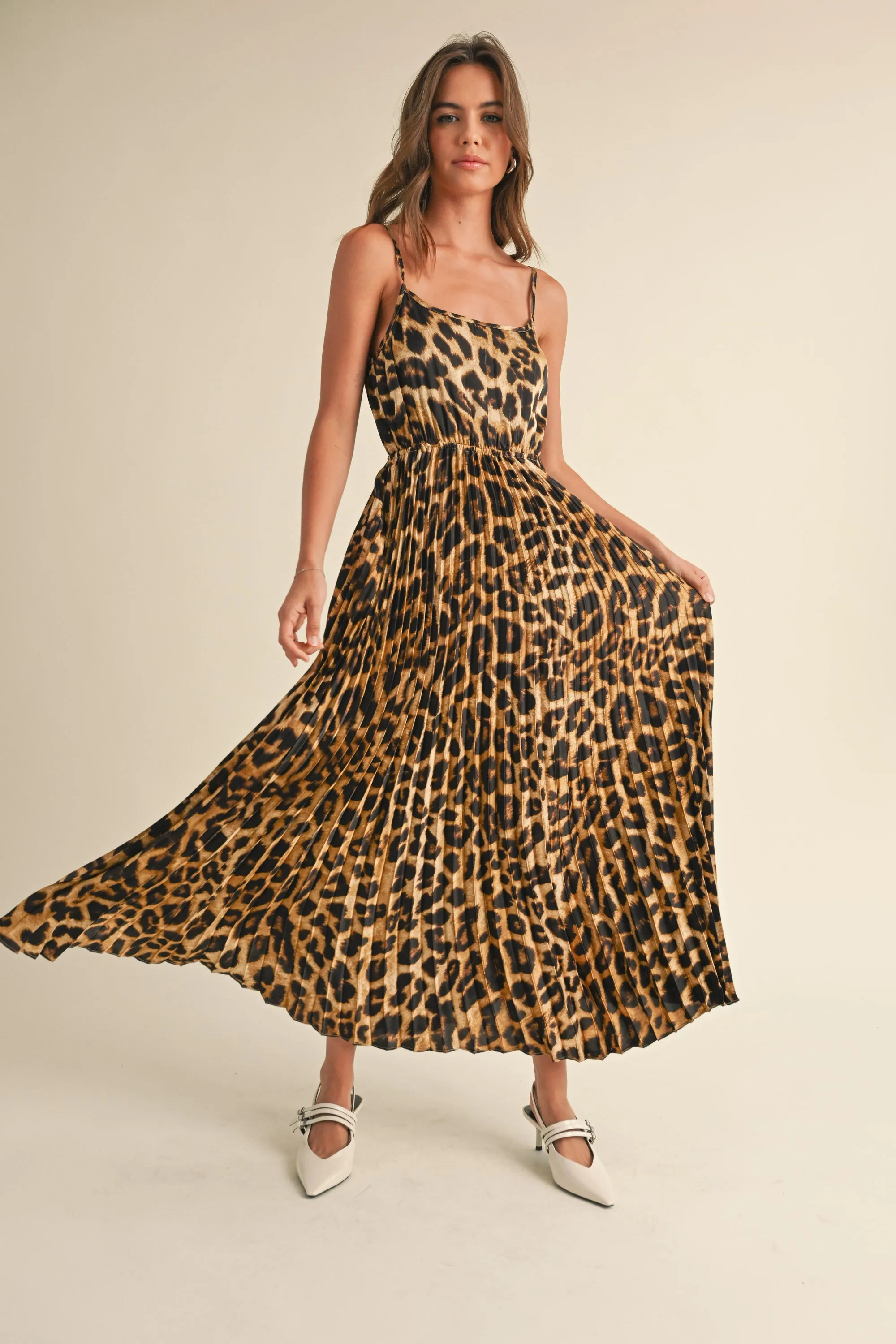 Leopard Pleated Maxi Dress