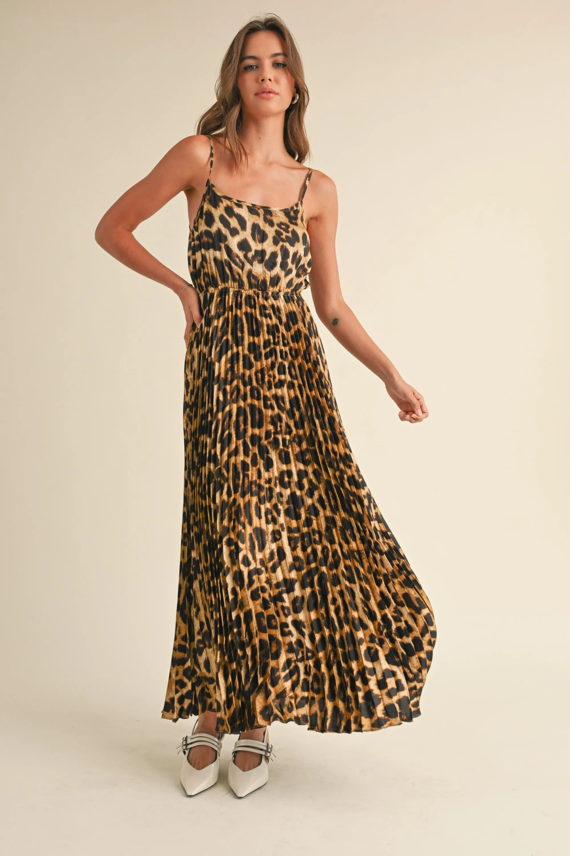 Leopard Pleated Maxi Dress