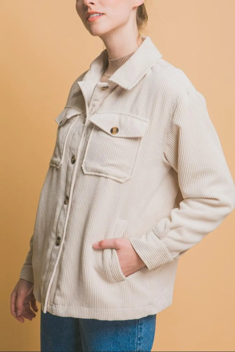 Love Tree Corduroy Jacket  Button Up with Sherpa Lined Outwear