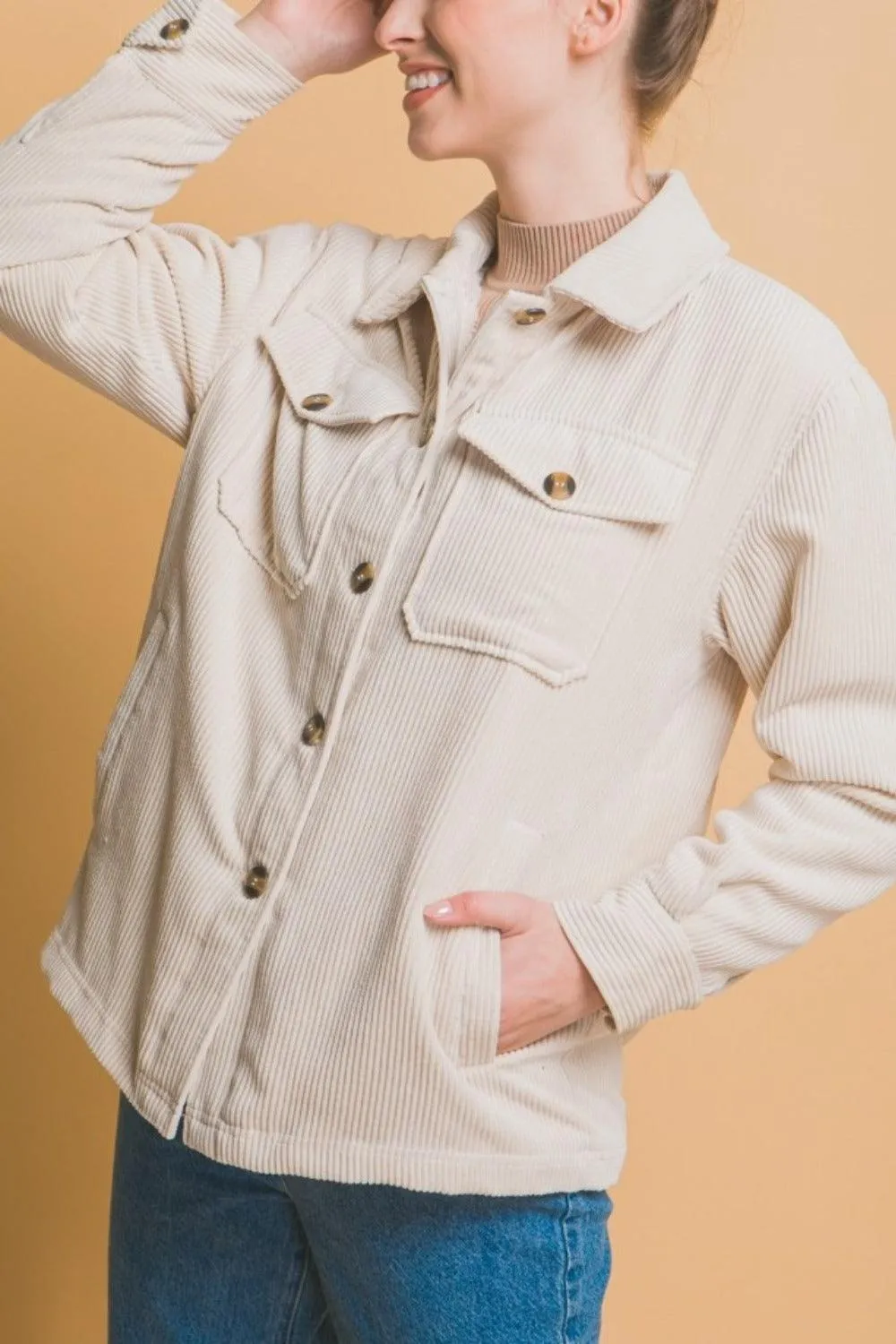 Love Tree Corduroy Jacket  Button Up with Sherpa Lined Outwear
