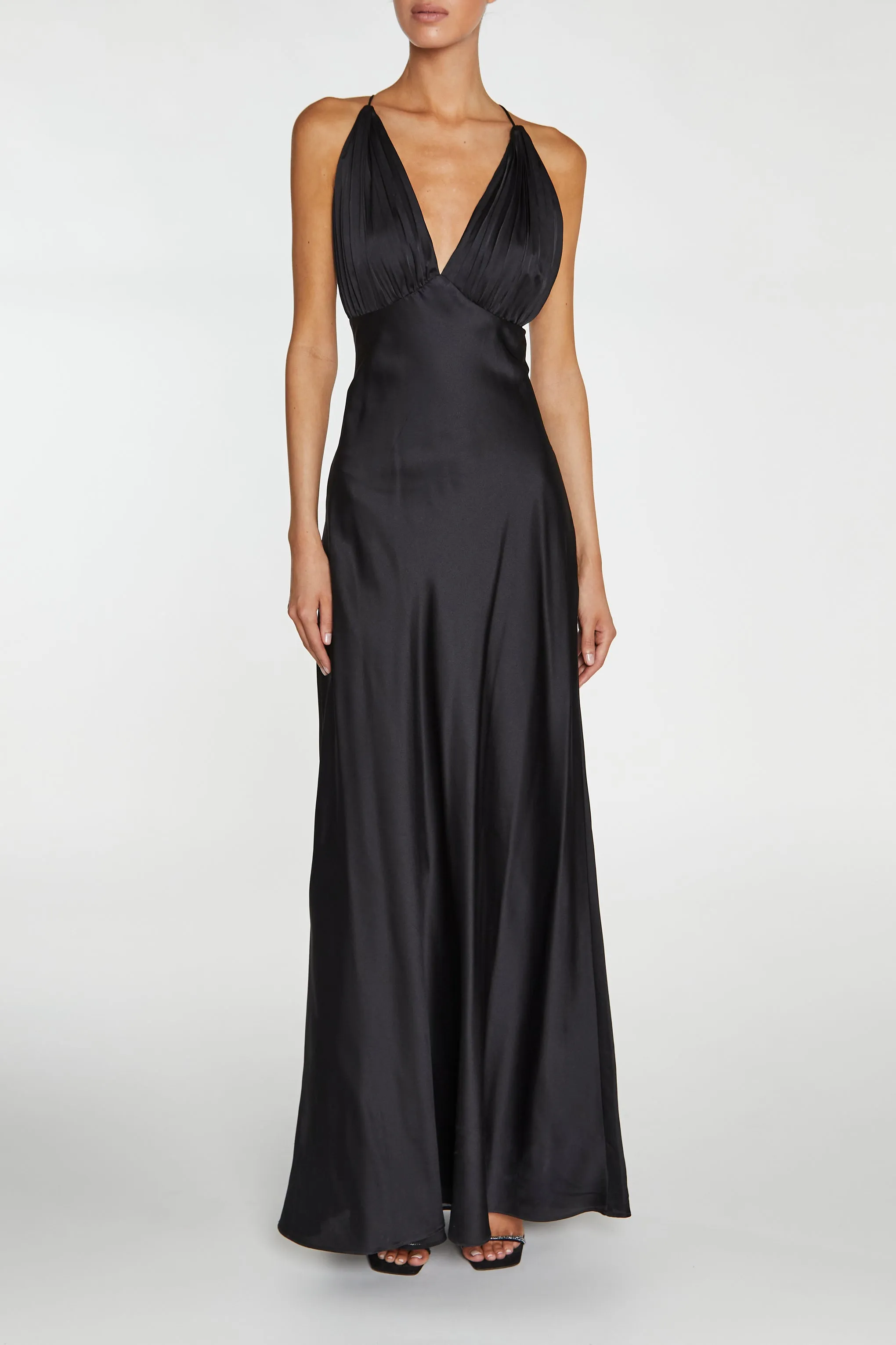 Marilyn Black Pleated Halterneck Midaxi Dress