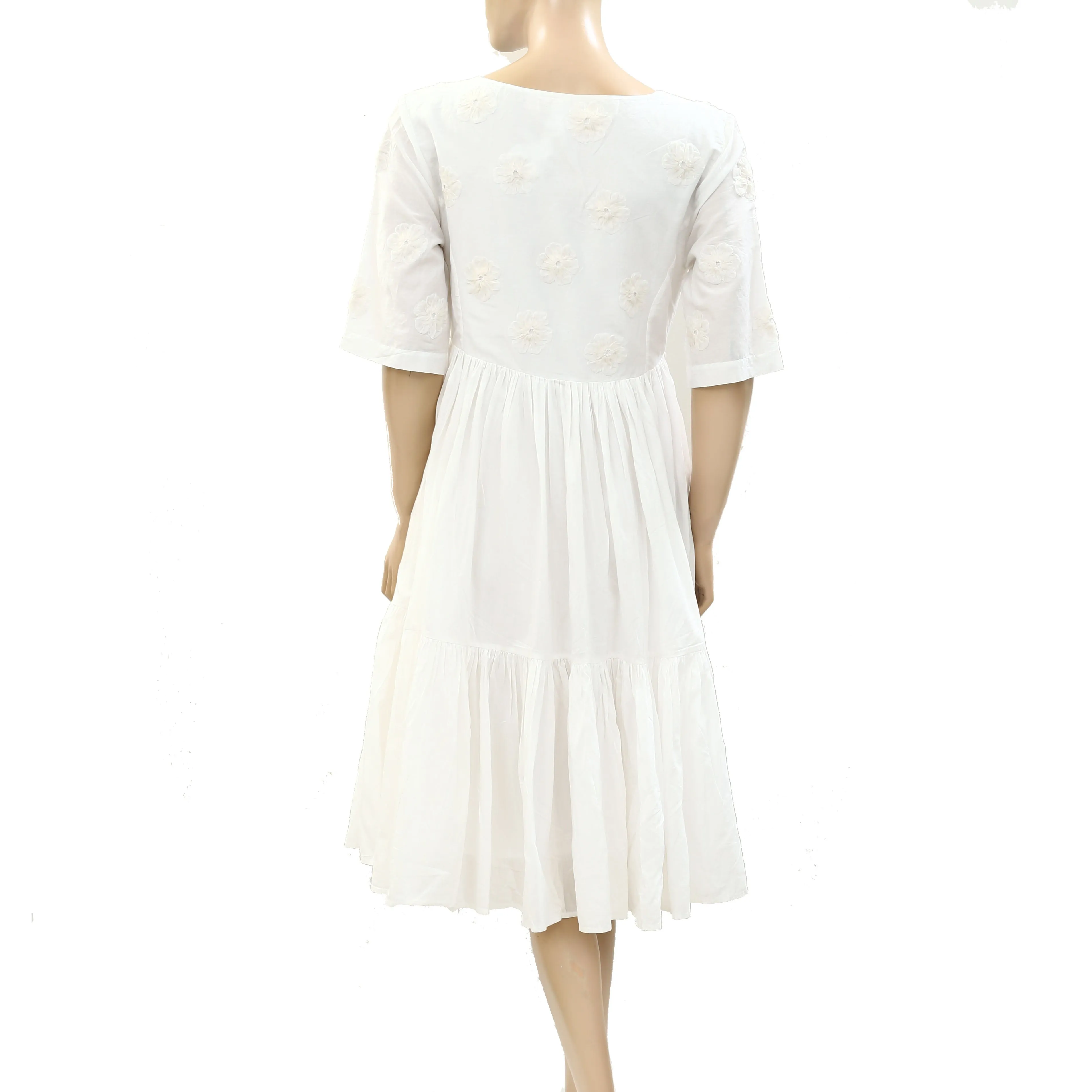Merlette Aronia Floral-Appliqué Cotton-Blend Wrap Dress