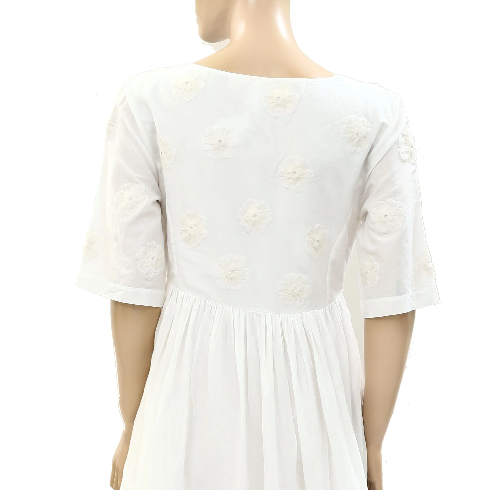 Merlette Aronia Floral-Appliqué Cotton-Blend Wrap Dress