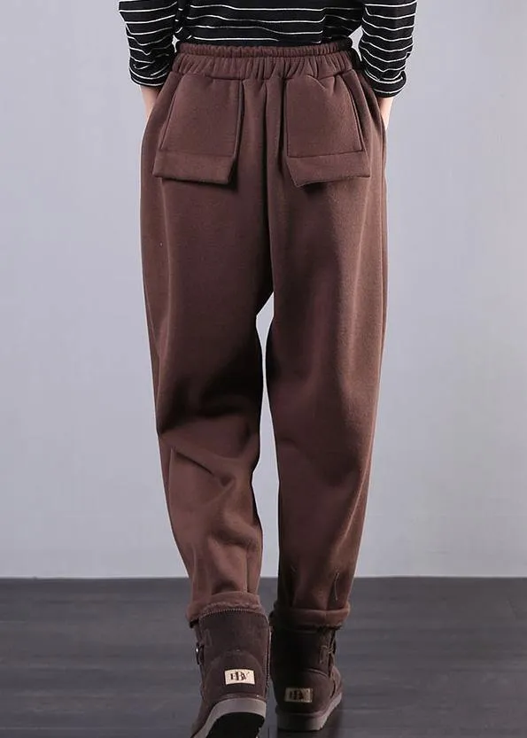 Modern chocolate trousers plus size fall drawstring pockets Outfits harem pants