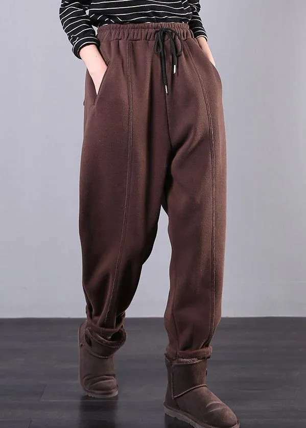 Modern chocolate trousers plus size fall drawstring pockets Outfits harem pants