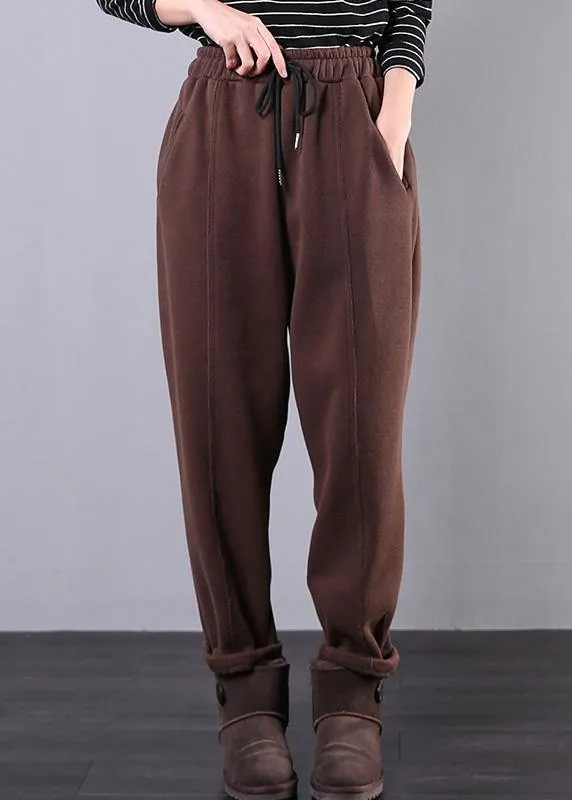 Modern chocolate trousers plus size fall drawstring pockets Outfits harem pants