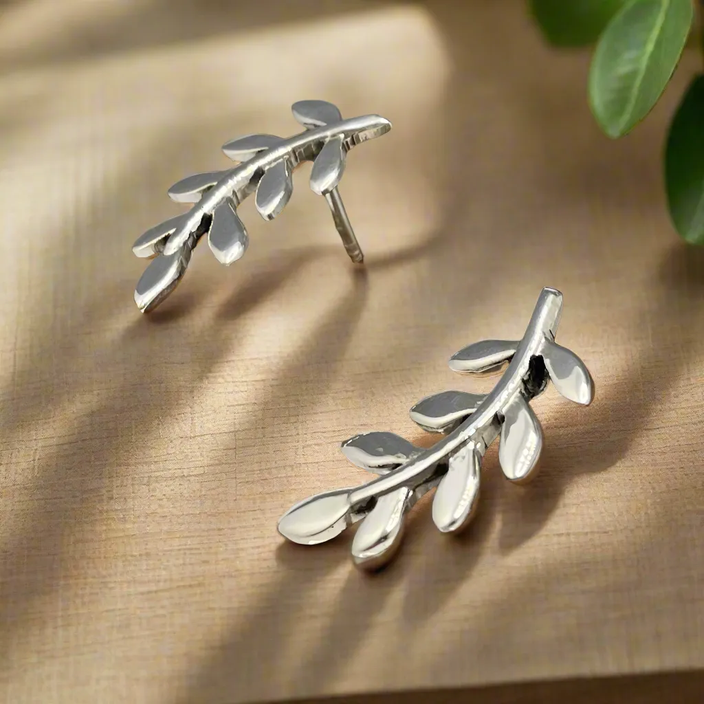Moíneir - Olive Branch Silver Earrings - Stud